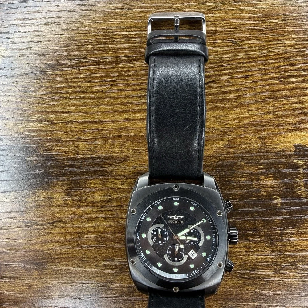 Invicta S1 Rally 5164 Mens Black Chronograph Quartz Watch Leather Band 100M